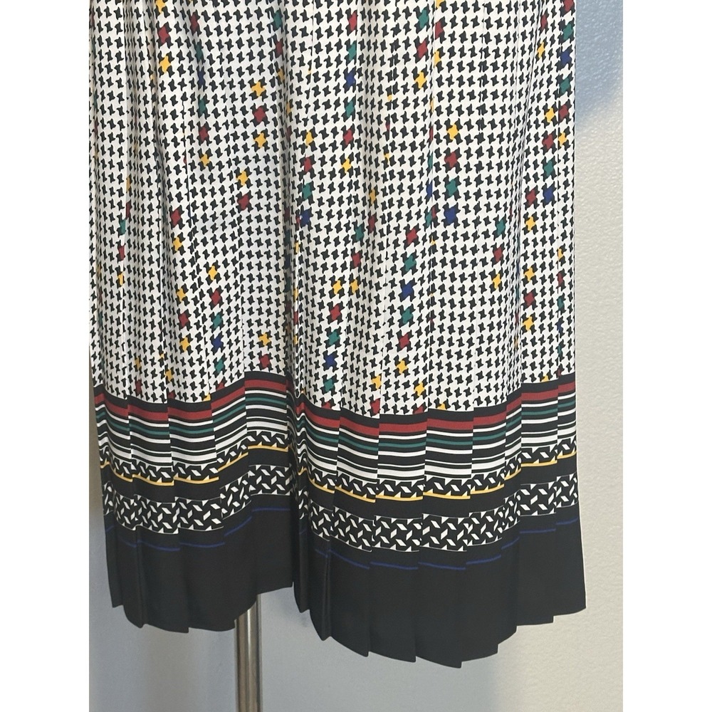 VTG Breli Originals Women Black White Houndstooth Dress Pleated Belted sz 6 NWT - Picture 9 of 13